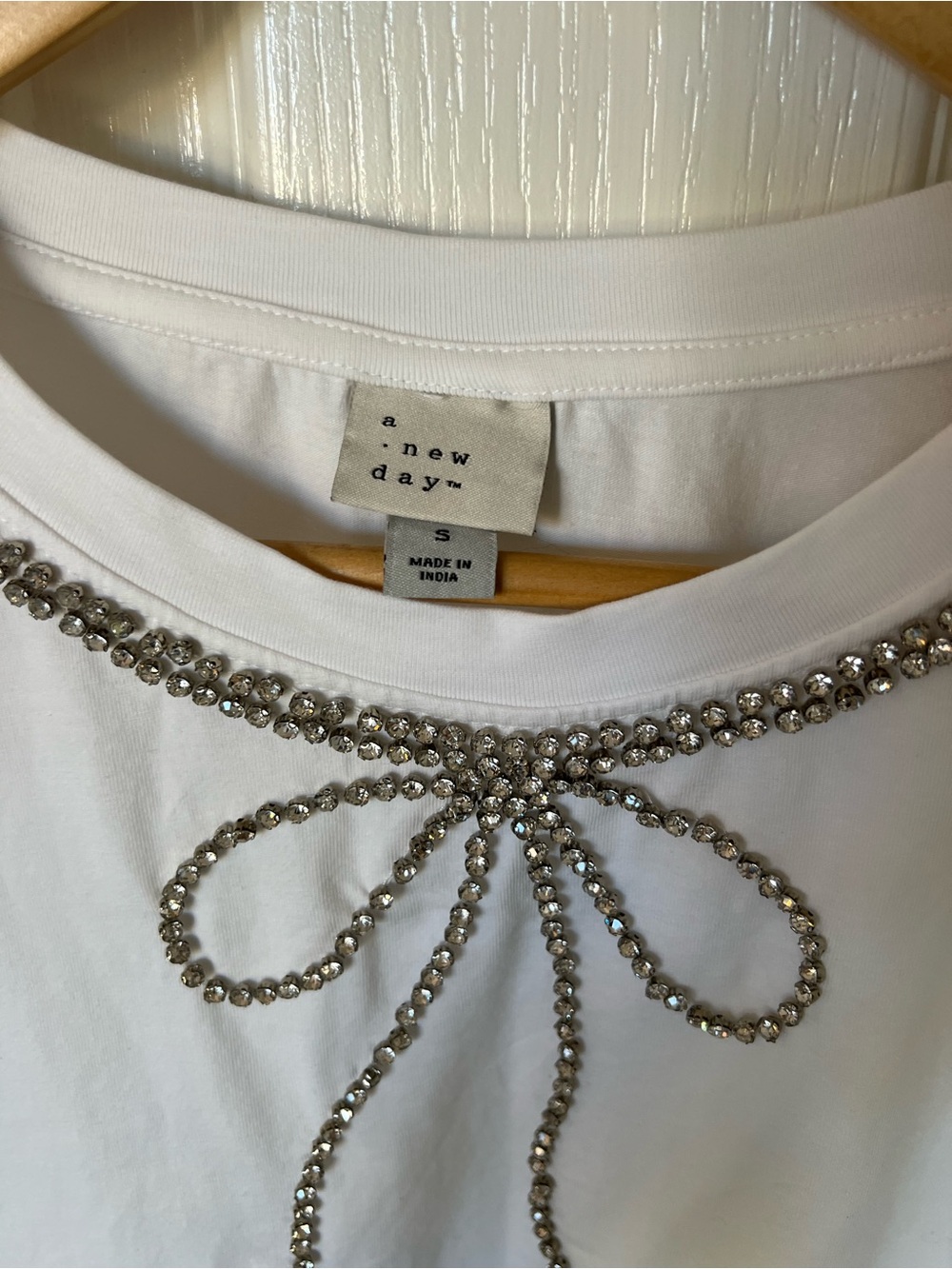 a new day White Short-Sleeve Tee with Rhinestone Bow Detail